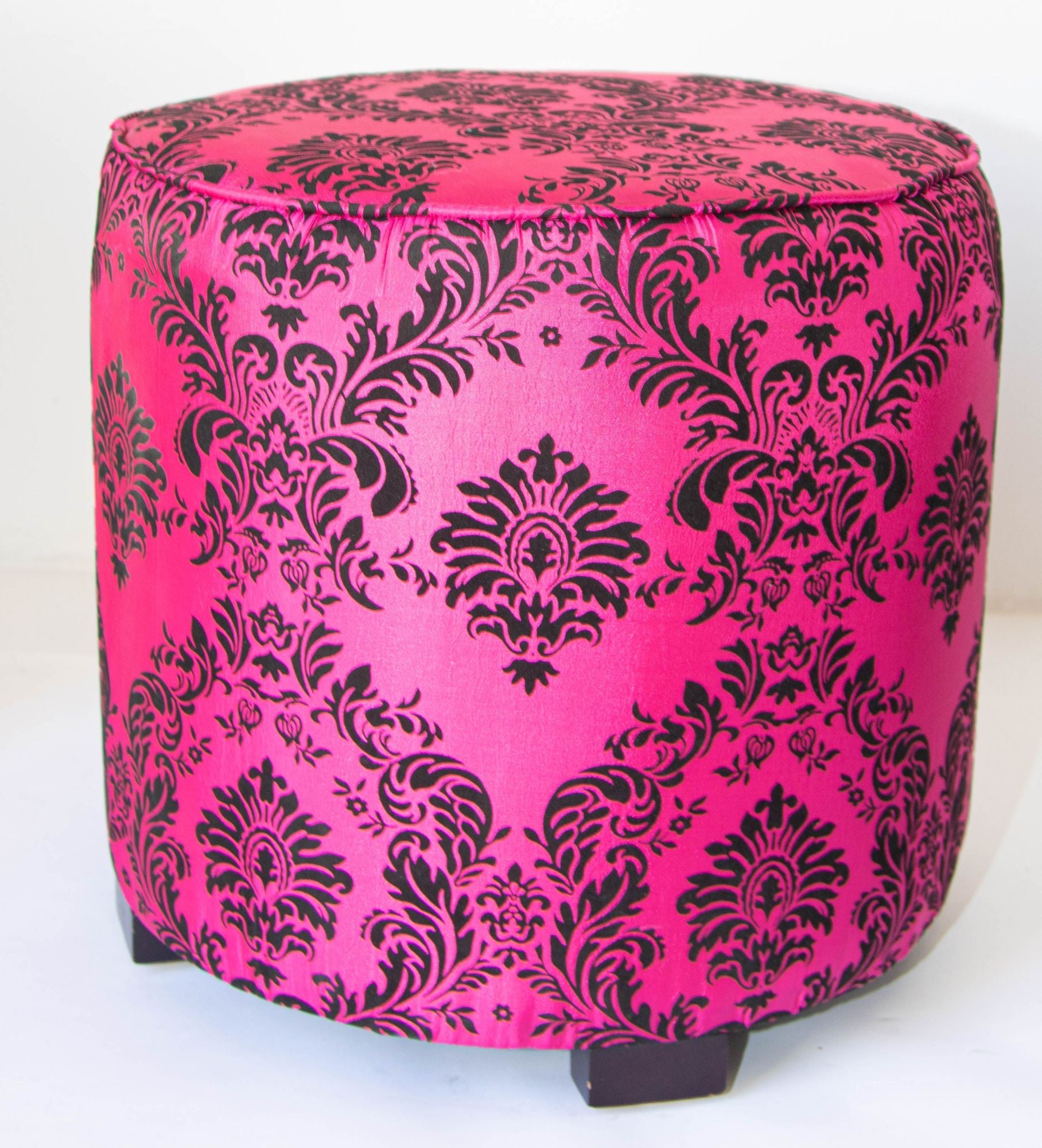 Moroccan Art Deco Boho Style Pouf in Hot Fuchsia Color
