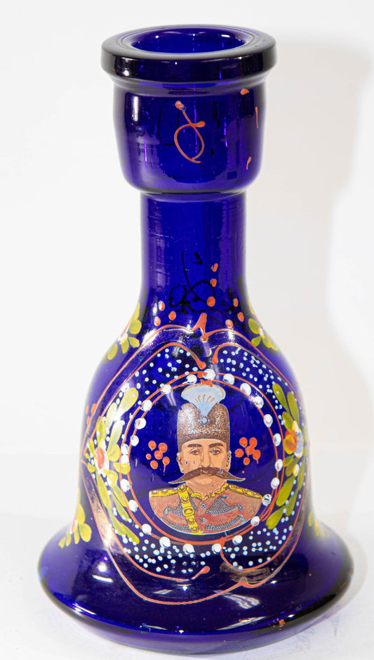 Vintage Royal Blue Enameled Bohemian Glass Vase, Persian Market