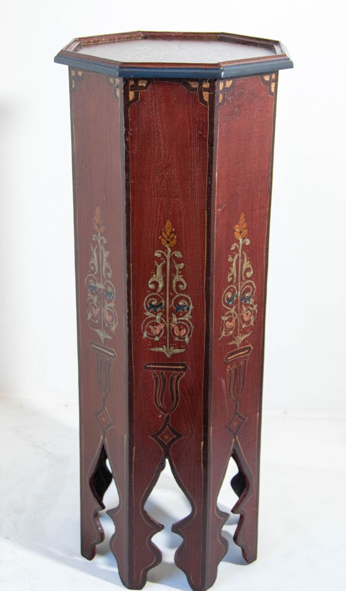 Moroccan Pedestal Table in Moorish Hand Painted Design Octagonal Shape 1960s
