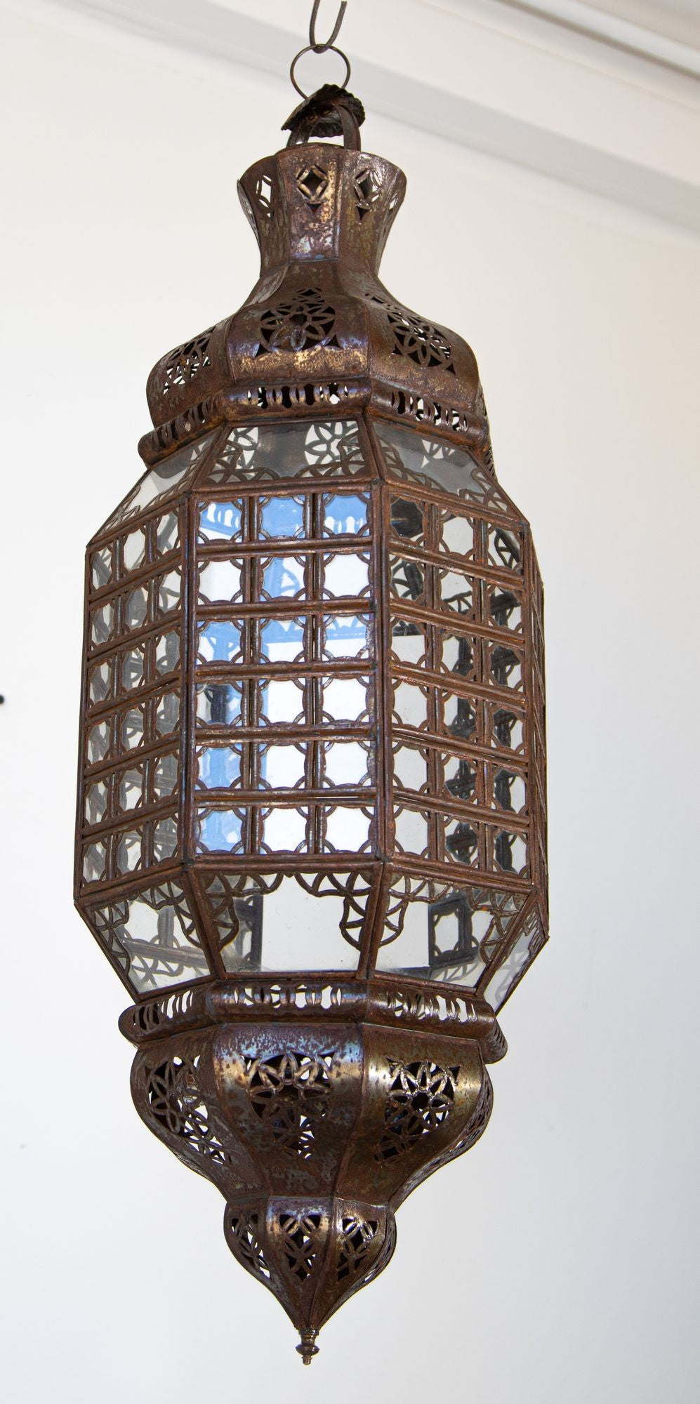 Handcrafted Moroccan Lantern with Clear Glass and Moorish Metal Filigree