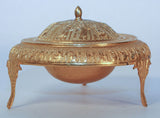 Vintage Gold Tone Islamic Moorish Roll Top Caviar Footed Dish Server 1960s