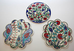 Turkish Iznik Style Ceramic Tiles Set of 3
