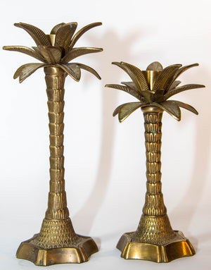 Vintage Brass Moroccan Palm Tree Candlestick Holders Set of 2