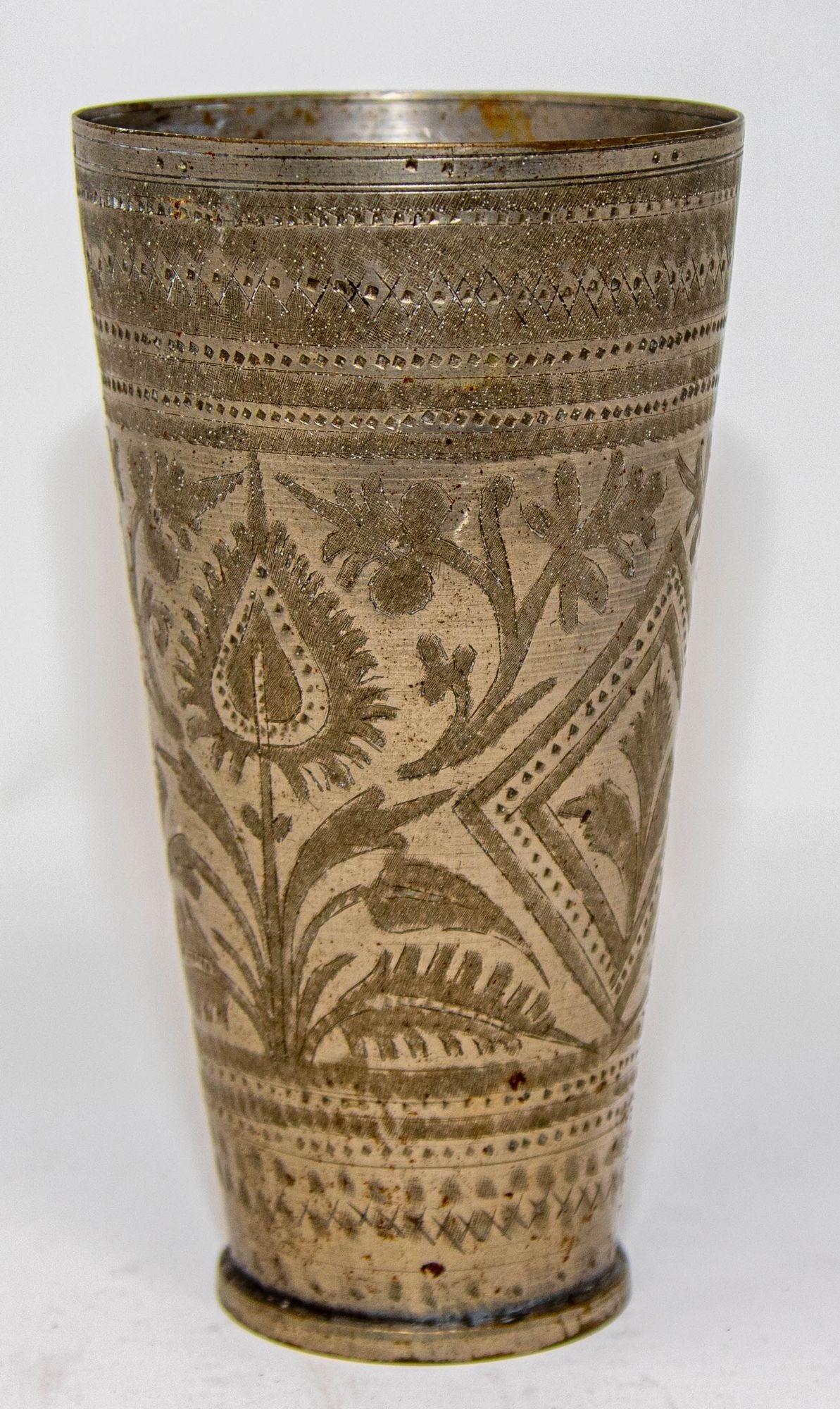 Antique Metal Engraved Beaker or Vase from India 1940s
