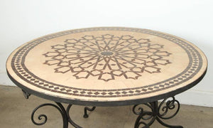 Moroccan Round Mosaic Outdoor Tile Table on Iron Base 47 in