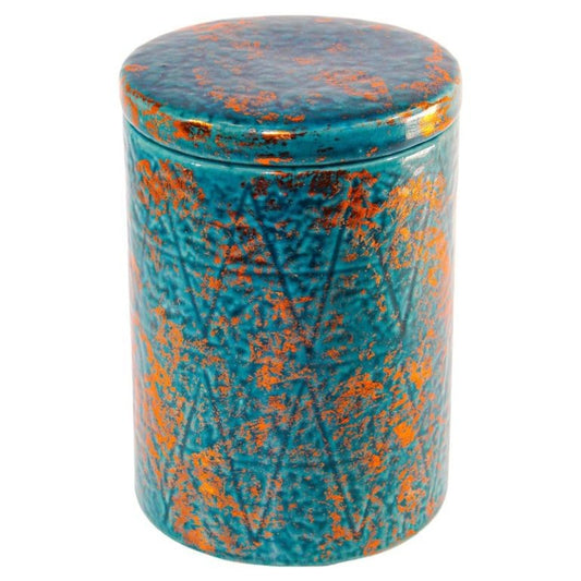 Moroccan Ceramic Urn with Lid, Blue and Copper, Bohemian Style, 1999
