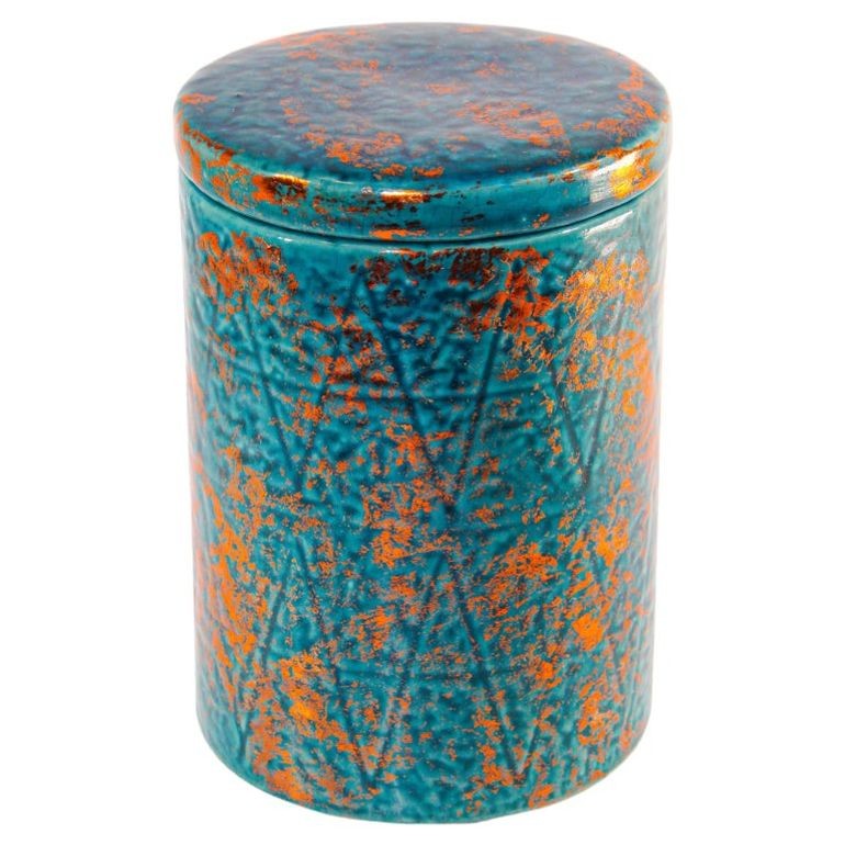 Moroccan Ceramic Blue and Copper Urn with Lid