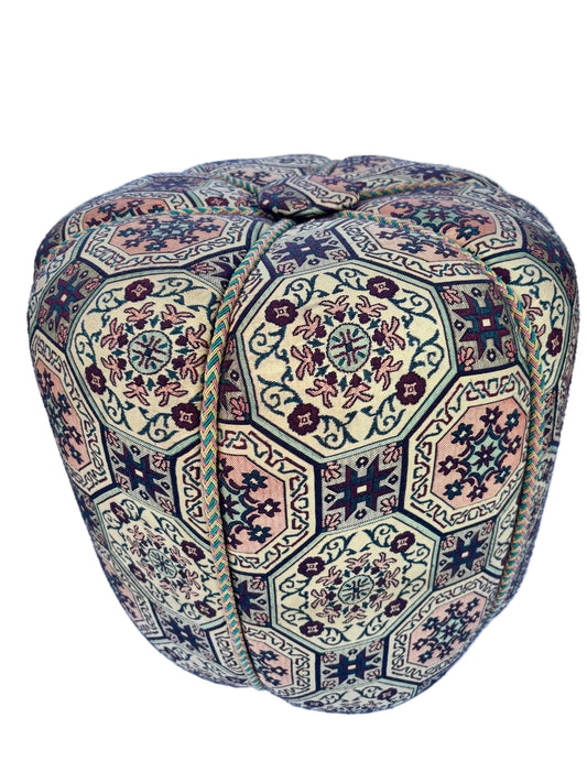 Moroccan Pouf Upholstered in Moorish Textile Fabric Stool