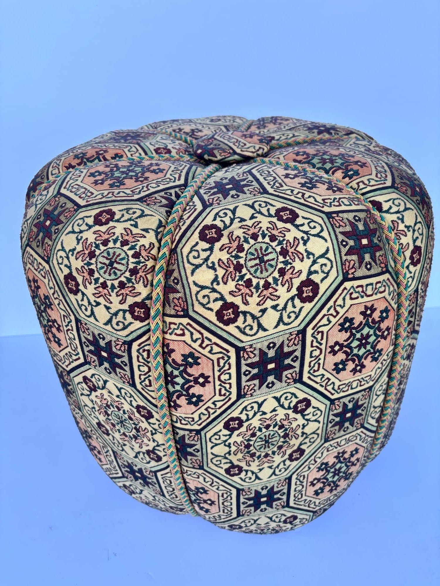 Moroccan Art Deco Style Pouf Upholstered in Moorish Textile Fabric Stool