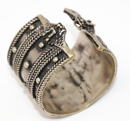 Vintage Moroccan Berber Tribal Bracelet, Handcrafted Metal Cuff, 1950