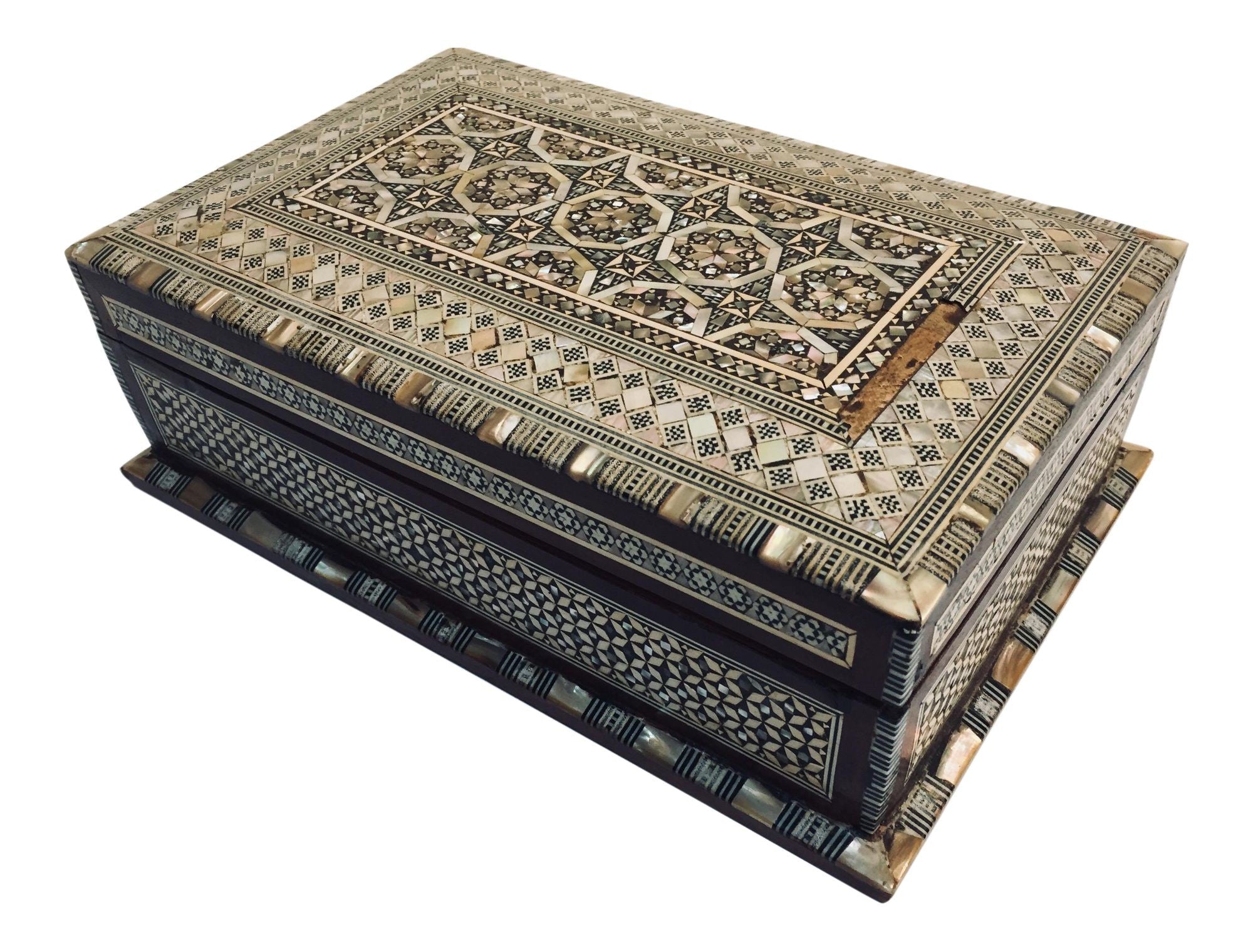 Vintage Middle Eastern Moorish Mosaic Marquetry Inlay Box