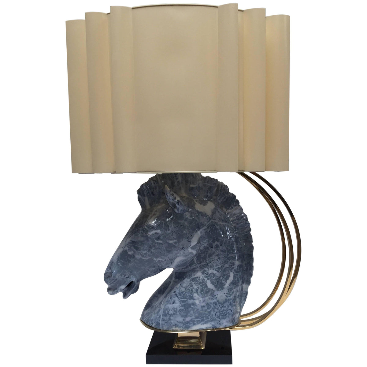 Italian Design Horse Bust Large Sculptural Table Lamp with Brass Accent 1980s — Italy