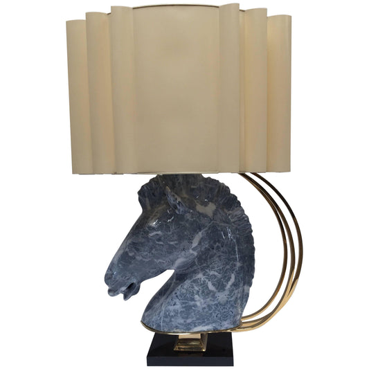 Italian Design Horse Bust Large Sculptural Table Lamp with Brass Accent 1980s — Italy