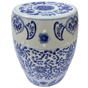 Ceramic Asian Garden Seat in Blue and White Floral Motifs