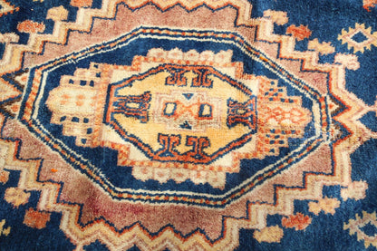 1960s Vintage Moroccan Tribal Rug by Berber Artisans, Indigo & Orange