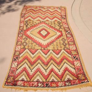 1960s Moroccan authentic Berber Rug Orange Yellow and Ivory 10 ft x 5ft.