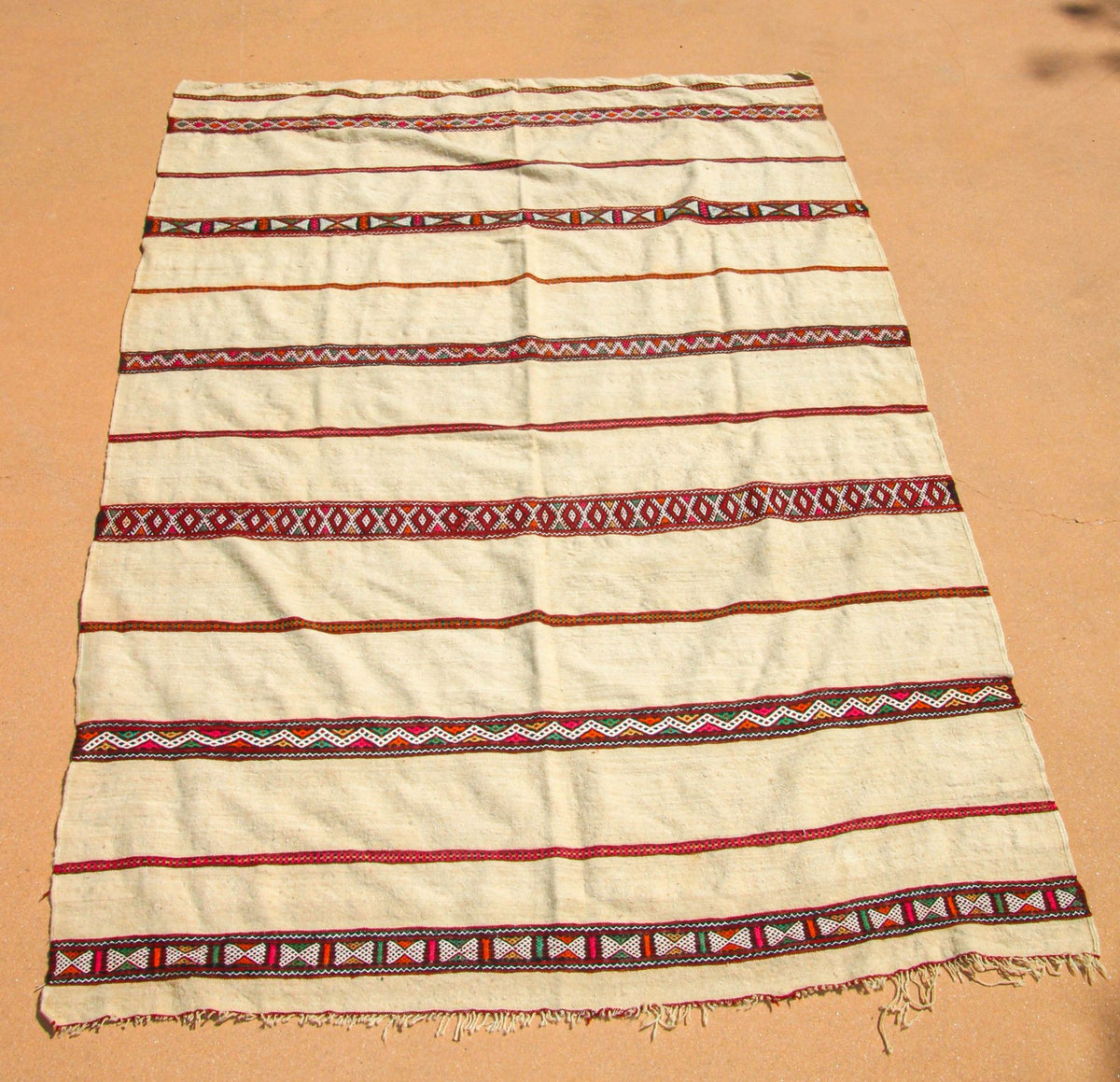 1960s Vintage Berber Moroccan Handira Bohemian Tribal Style Flat-Weave Textile