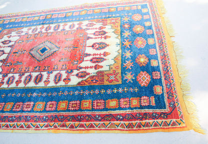 1960s Moroccan Berber Rug in Royal Blue, Pink and Orange Colors