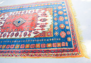 1960s Moroccan Berber Rug in Royal Blue, Pink and Orange Colors