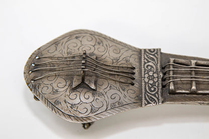 Asian Silver Metal Hand Carved Peacock Sitar Veena Form Box 1950