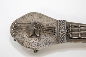 Asian Silver Metal Hand Carved Peacock Sitar Veena Form Box 1950