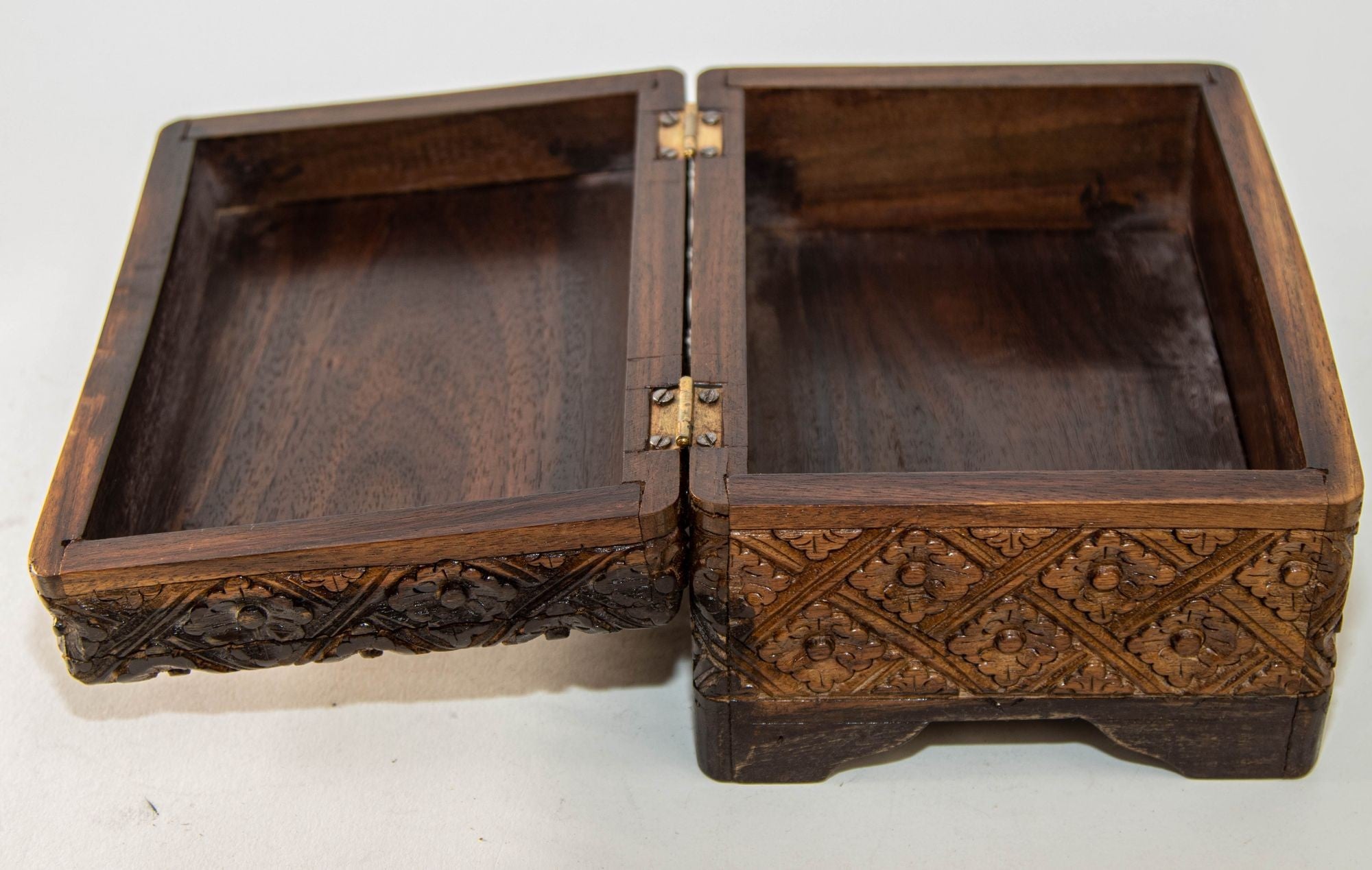 1960s Vintage Asian Large Hand Carved Wooden Humidor Footed Box