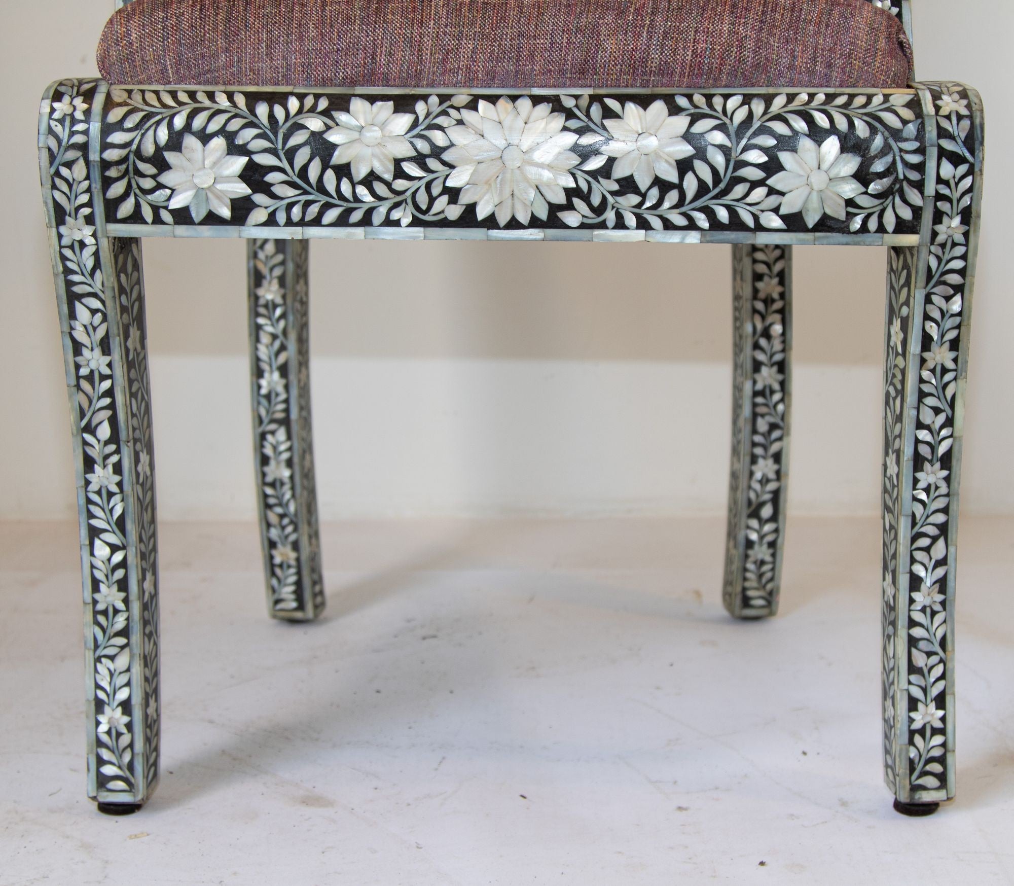 Anglo-Indian Mughal Mother of Pearl Inlaid Klismos Armchair with Ram Head 1 of 2