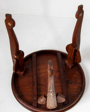 19th c. Anglo Indian Mughal Teak Bone Inlaid Round Side Table