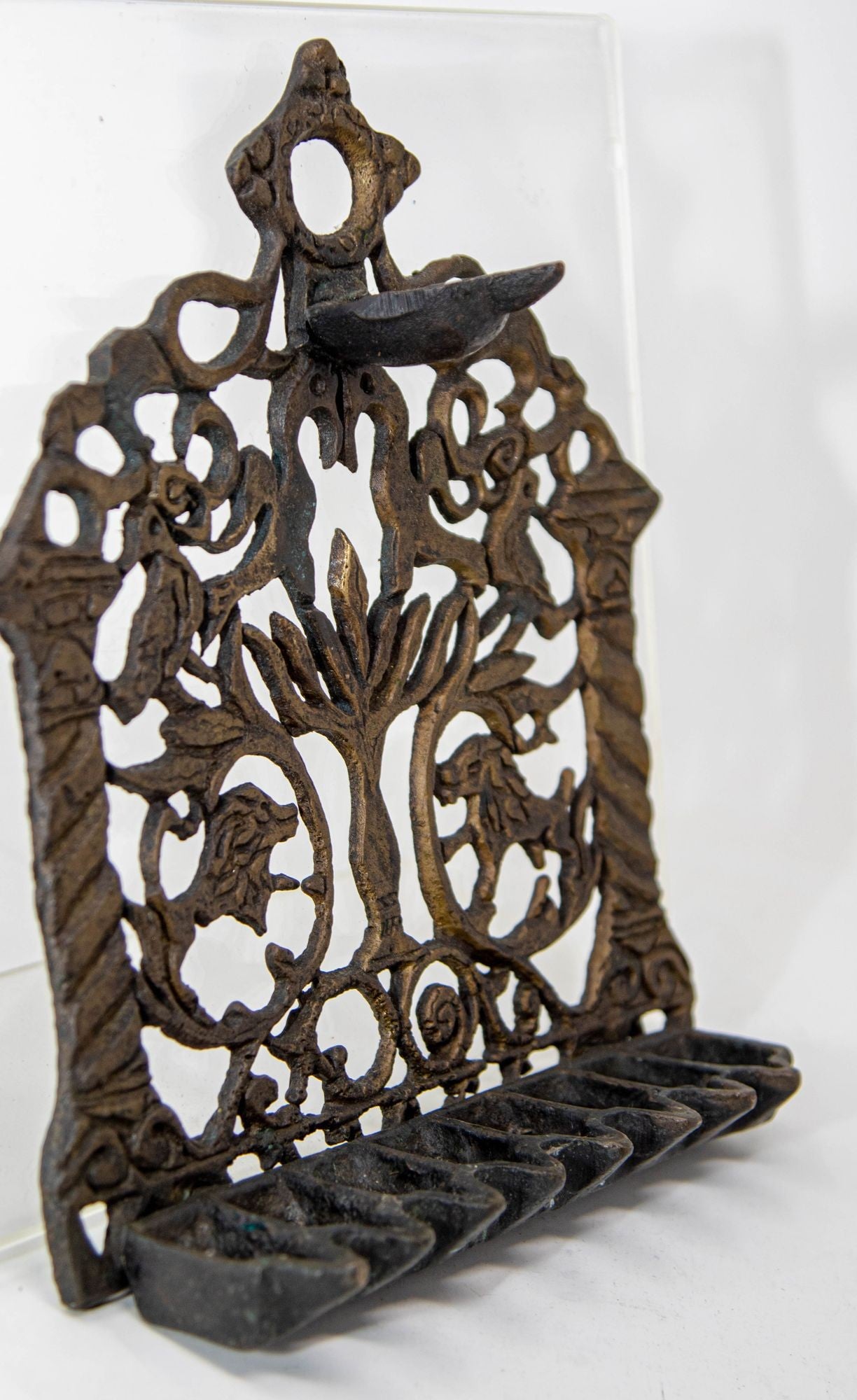 North-African Brass Hanukkah Lamp Menorah Oil Lamp Judaica Morocco 19th Century