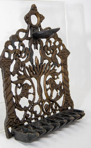 North-African Brass Hanukkah Lamp Menorah Oil Lamp Judaica Morocco 19th Century