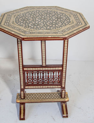 Egyptian Octagonal Side Table Islamic Moorish Tilt-Top Inlaid Table 1950s