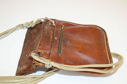 Antique Hand Tooled Leather Moroccan Bag Wall Decor