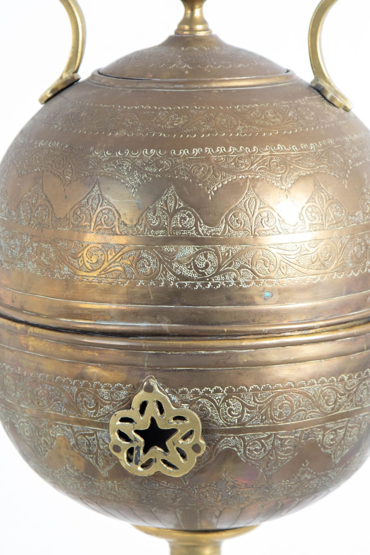Monumental Moroccan Engraved Brass Tea Kettle on Stand