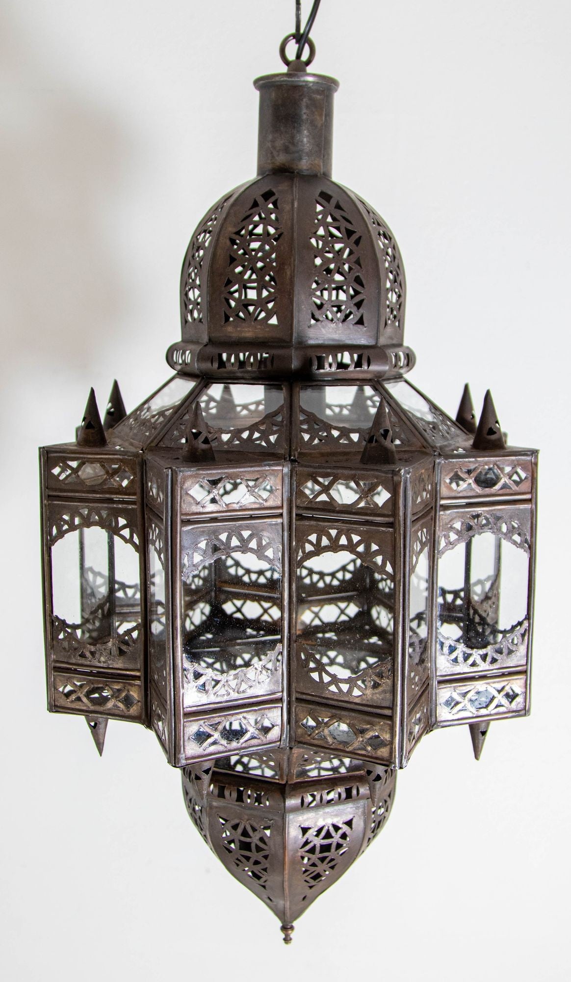 Vintage Moroccan Moorish Star Clear Glass & Pierced Metal Lantern, Marrakech