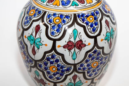 Vintage 1940s Moroccan Fez Polychrome Ceramic Water Moorish Hand-Painted Jug