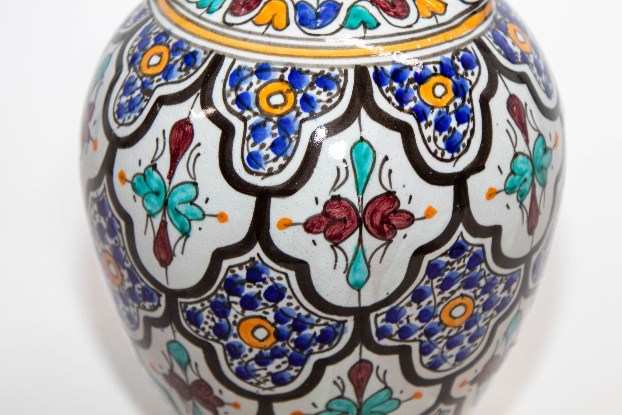 Moroccan Ceramic Glazed Water Jug Handcrafted in Fez Morocco