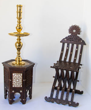 Vintage Polished Brass Moroccan Pillar Candle Holder