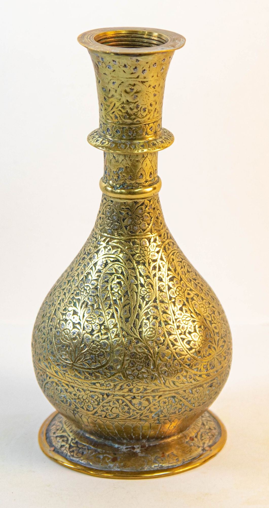 Antique Mughal Engraved Brass Vase, Indo-Persian, 19th Century