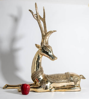Large Brass Recumbent Deer Sculpture 1960s Hollywood Regency Style