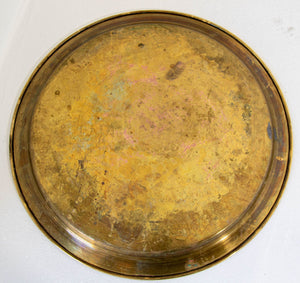 Antique Egyptian Round Brass Tray with Silver and Copper Overlay 17.25 inches