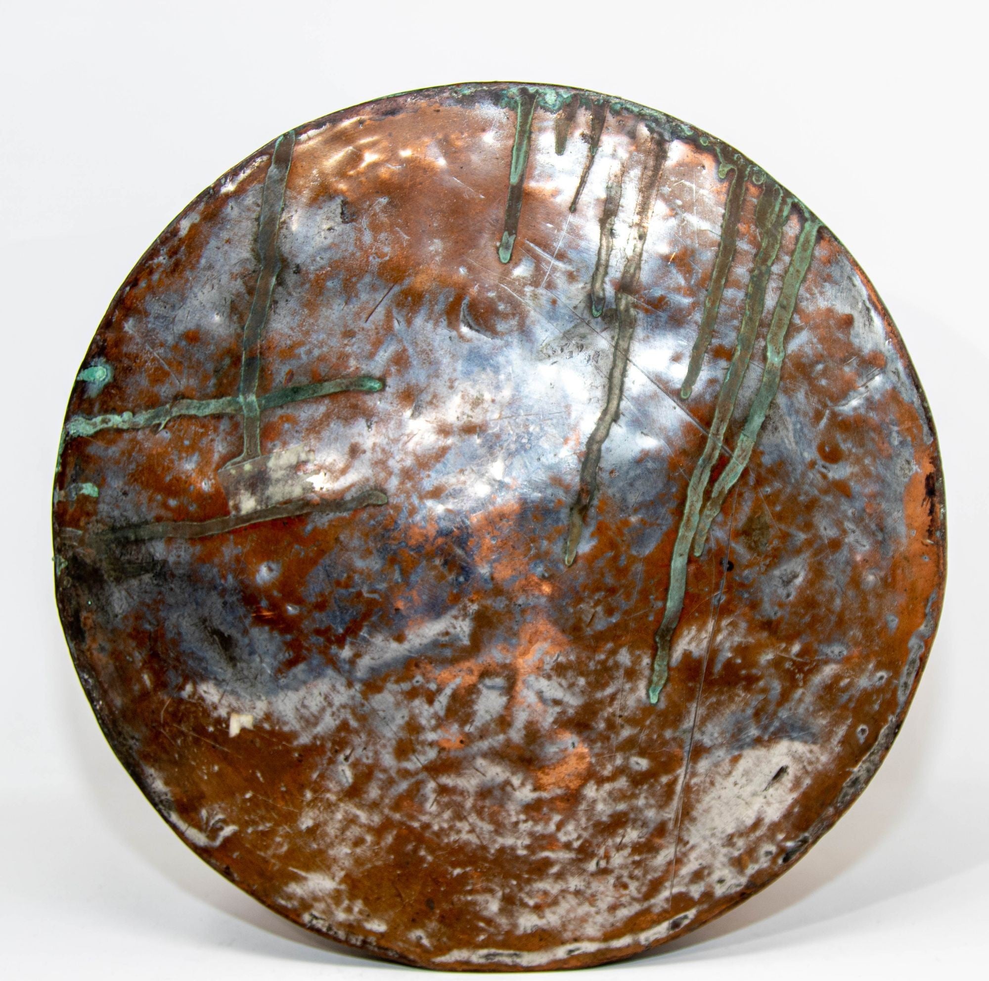 Antique South Asian Mughal Round Tinned Copper Box with Lid India 19th Century