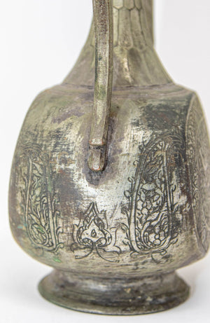 Antique Islamic Middle Eastern Qajar Persian Tinned Metal Ewer 19th Century