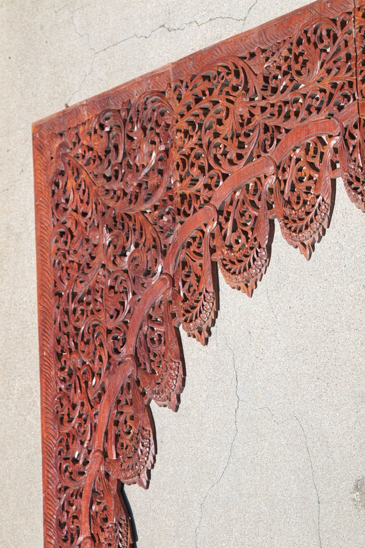 Antique Hand-Carved Teak Wood Arched Asian Wall Panel, Moorish Design, 1940