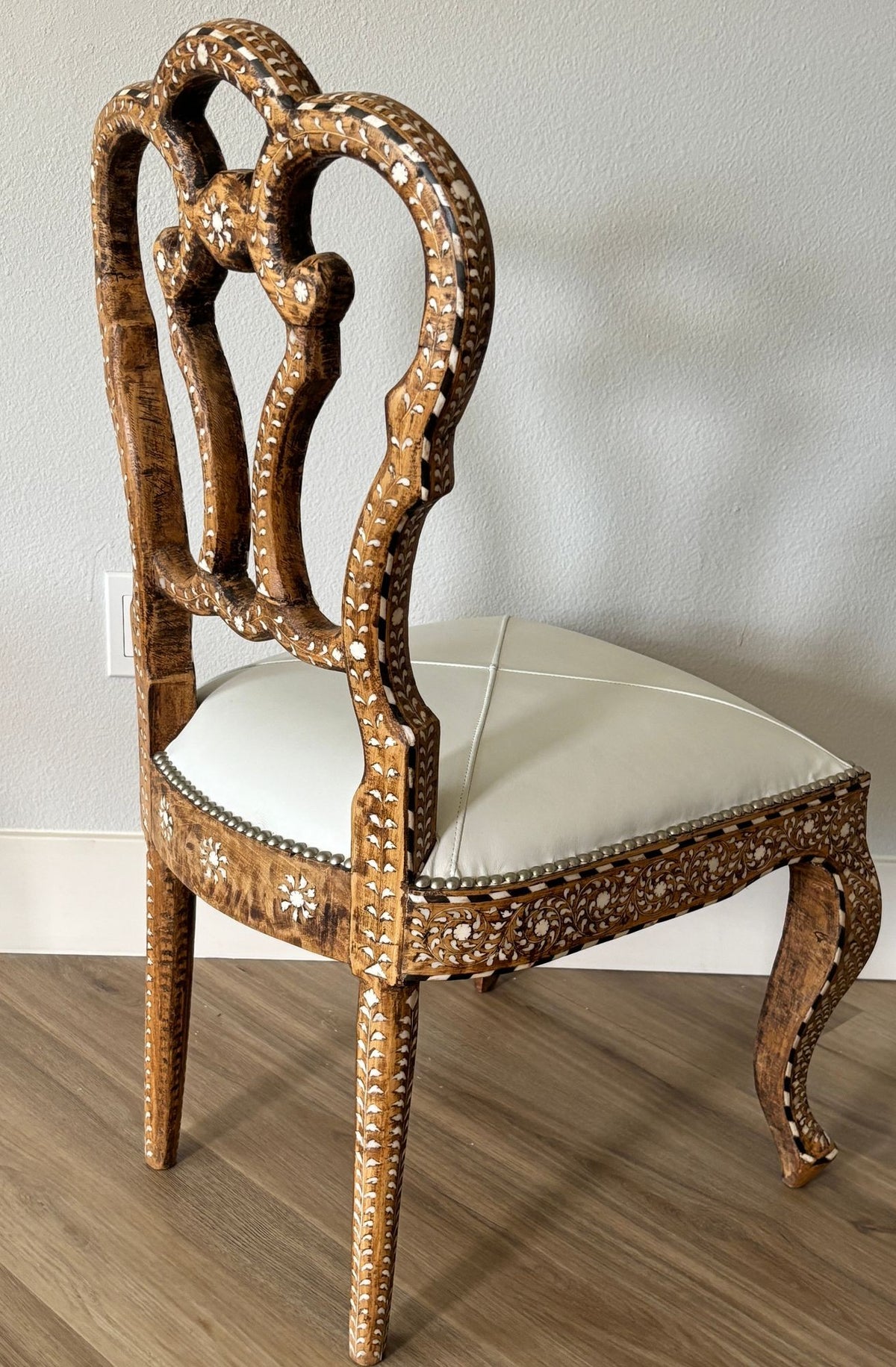 Pair of Anglo-Indian Bone-Inlaid Teakwood Side Chairs Mughal Revival
