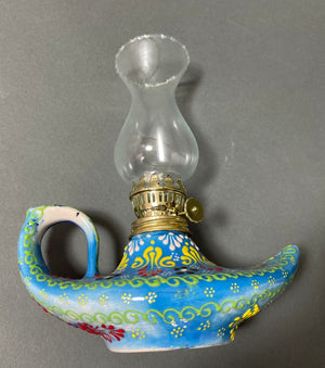 Aladdin Stylish Handmade Blue Ceramic Turkish Oil Lamp