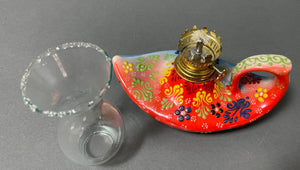 Aladdin style handmade red ceramic Turkish oil lamp