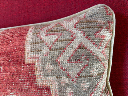 1940s Antique Tabriz Persian Rug Pillow with Geometric Motifs
