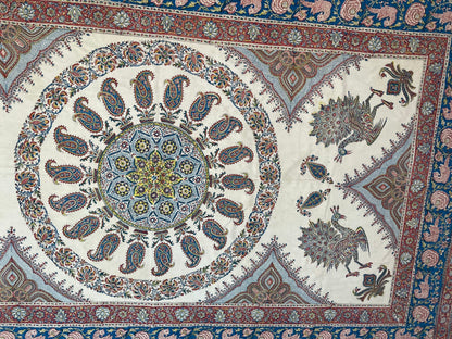 Large Isfahan Ghalamkar Persian Paisley Textile Block Printed 1950s