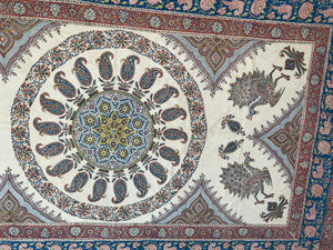 Large Isfahan Ghalamkar Persian Paisley Textile Block Printed 1950s