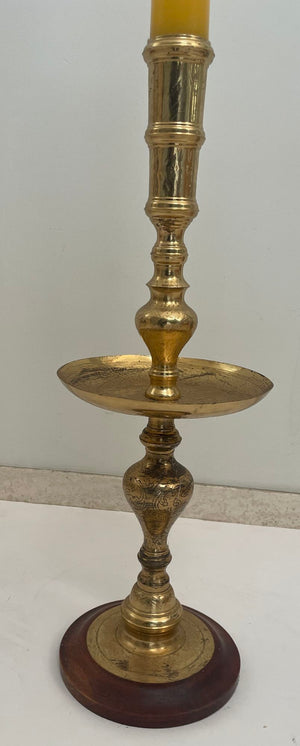 Vintage Brass Moroccan Pillar Candle Holder 1950s